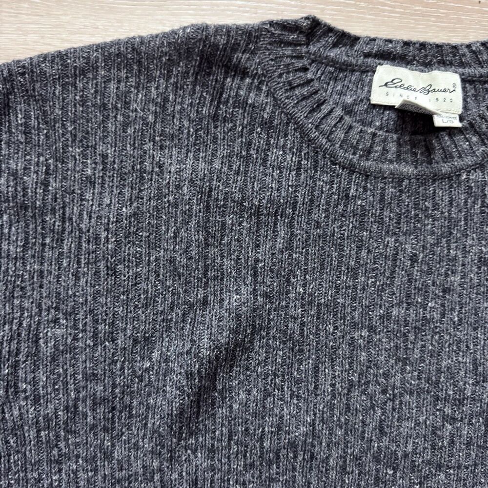 VTG 90s Eddie Bauer Ribbed Sweater L Wool Cotton Charcoal Gray Heather Coastal - Picture 12 of 12